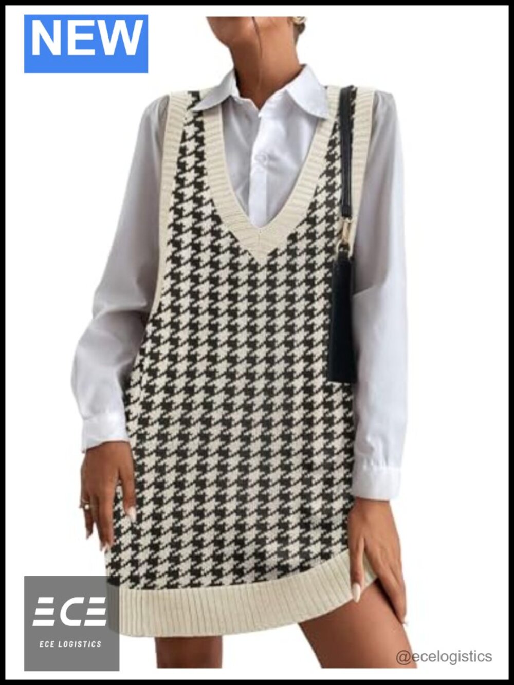 Oversized V Neck Sleeveless Ribbed Knit Sweater Vest Dress with Pockets